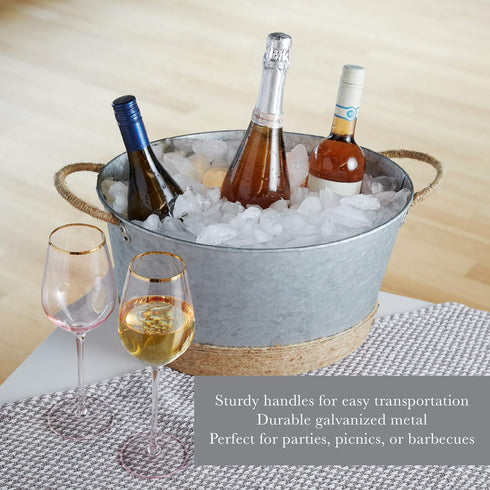 Twine Seaside Jute Rope Wrapped Farmhouse Galvanized Ice Metal Beverage Tub - 4.5 Gallons