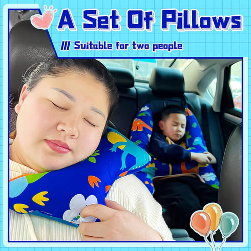 Ivtivfu H-Shape Car Seat Pillow for Kids (Blue Dinosaur), Kids Car Pillows for Sleeping, Child Car Sleeping Head