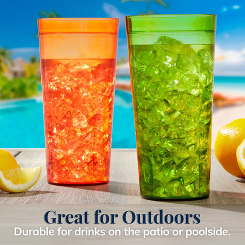 US Acrylic Café Plastic Reusable Tumblers, Set of 12, 32-ounce Iced-Tea Cups, BPA-free