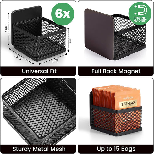 Magnetic Tea Bag Organizer - 6-Piece Metal Storage for Refrigerator, Kitchen Shelf & Counter, Stylish & Space Saving
