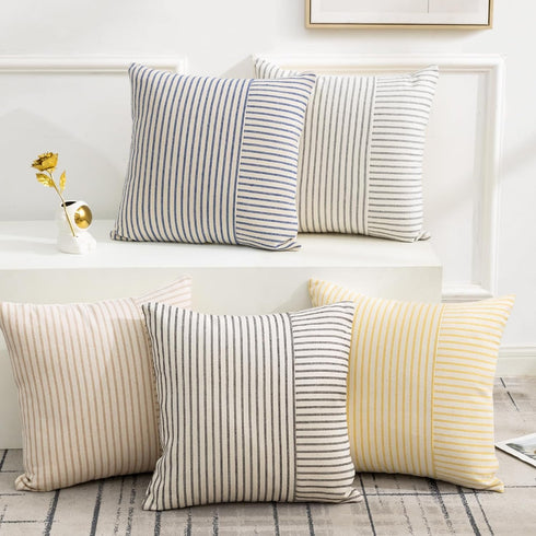 16x16, Set 2, YCOLL Fall Pillow Covers Modern Accent Throw Pillow Covers of Burnt Orange Striped Patchwork Linen
