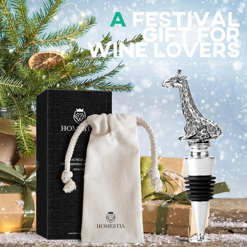 Homestia Giraffe Wine Stoppers - Stainless Steel Reusable Bottle Stopper with Silicone Seal
