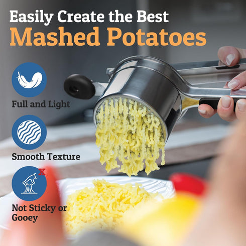 15oz 3 PriorityChef Large Potato Ricer With Discs, Heavy Duty Stainless Steel Potato Ricer for Mashed Potatoes, Potato