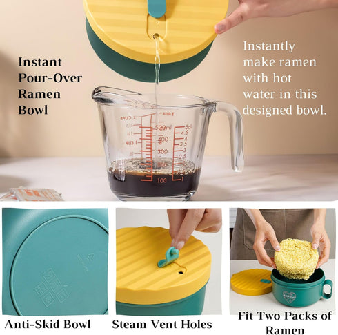 AI LOVE PEACE Microwave Ramen Soup Bowl, Instant Noodle Cooker with Lid, Microwave Safe, Perfect College Gifts