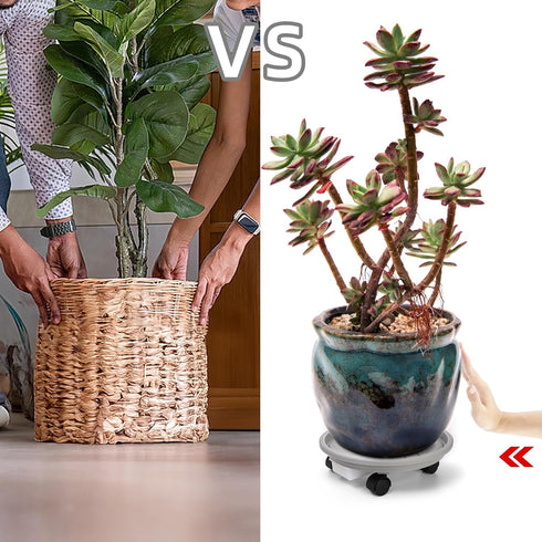 3 Pack 12 Inch Plant Caddy with Wheels, Heavy Duty Planter Pallet with Drainage Tray, Round Planter Pot Stand Dolly