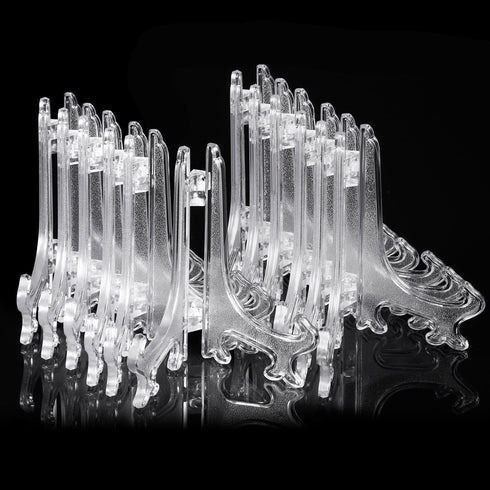 Boao 24 Pcs Plastic Easel Plate Display Stands, Holders Picture Easel for Wedding Home Decoration (4 Inch, Clear)