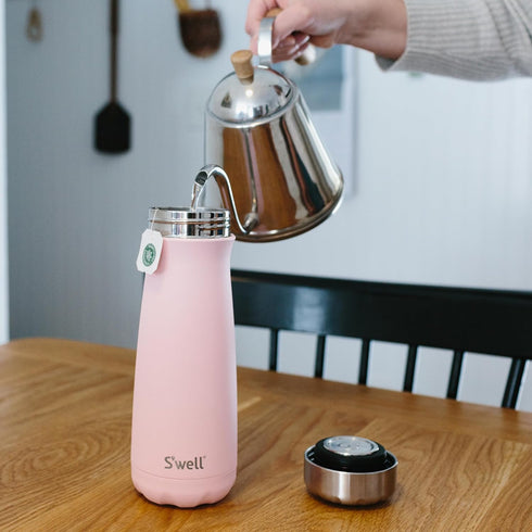 S'well Stainless Steel Traveler, 16oz, Pink Topaz, Triple Layered Vacuum Insulated Container Keeps Drinks Cold for 24