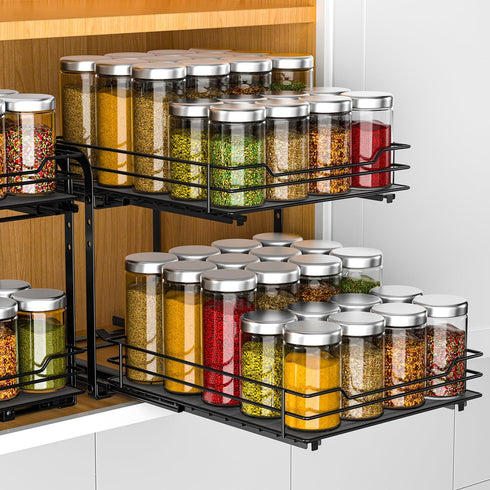RCHYFEED 2 Tier Pull Out Spice Rack Organizer for Cabinet, Height Adjustable Heavy Duty Vertical Shelf