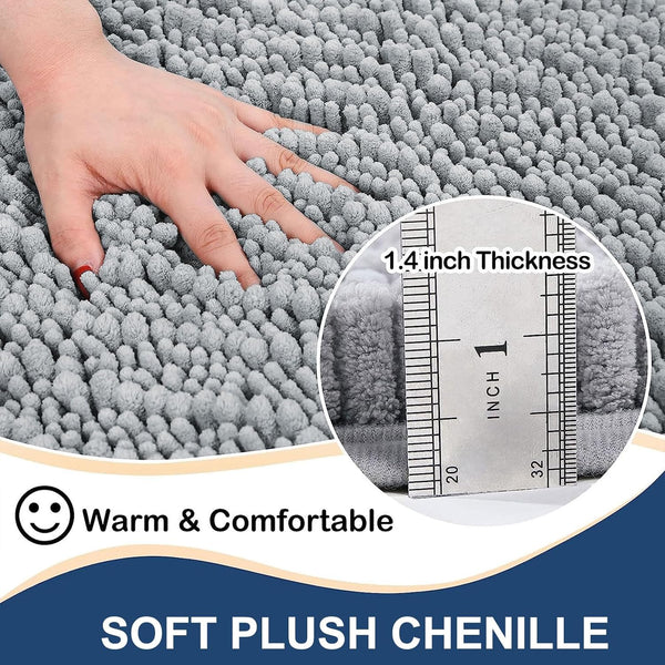 Arotive Luxury Chenille Toilet Rugs, U-Shaped Soft Absorbent Non-Slip Bathroom Mat, Light Grey