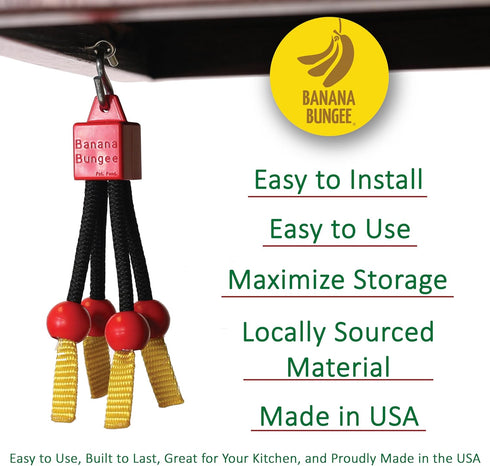 Banana Bungee Red Banana Hook Holder, Made in USA, for Multiple Bunches or Single Banana