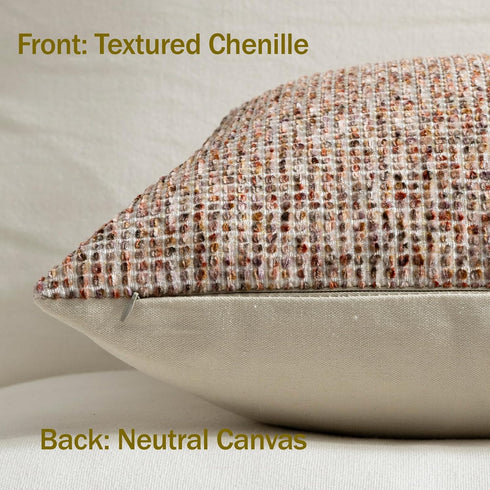 Purewish Pack 2 26x26 of Neutral Euro Sham Covers Boho Textured Dots Stripe Chenille Large Square Decorative Throw