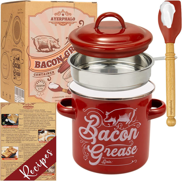 Ayerphalo Bacon Grease Container with Strainer - 46OZ Large Capacity, With Silicone