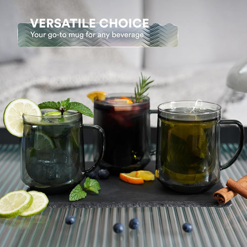 500ml ovalware Double Wall Glass Coffee Mugs, Single Lip Mugs Made of Durable Borosilicate Glass, Insulated Coffee Mug