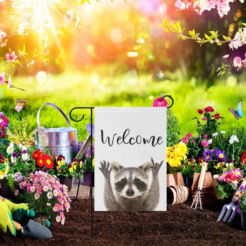 Welcome Raccoon Garden Flag, 12x18 Inch Vertical Double Sided, Spring Summer Outdoor Decorative Flag for Patio