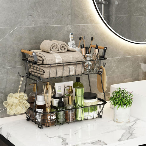2 2 Countertop Counter ANTOPY Tier Fruit Basket with Banana Hangers, Fruit Vegetable Basket Bowl for Kitchen Metal Wire