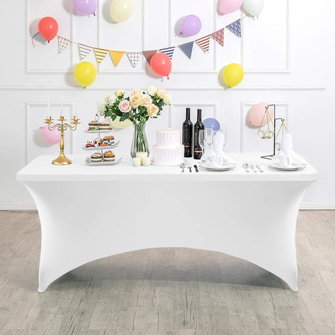 Spandex Table Cover for 6Ft, 4Ft, or 8ft Table, Universal Fitted Stretch Tablecloth for Party and Events, White