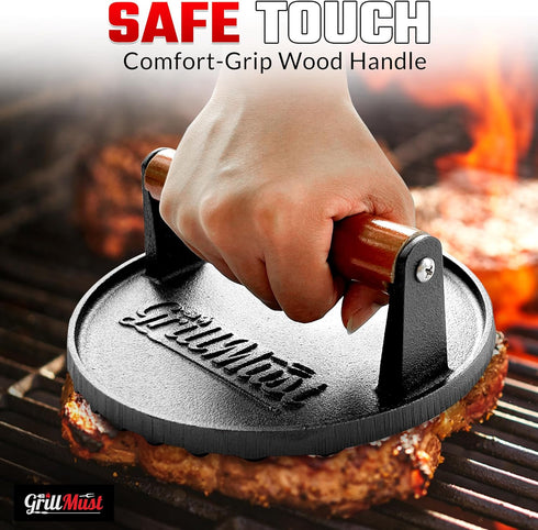 Set: 7 Set Grill Burger Press Premium Bacon Press Meat Press Cast Iron for Perfectly Griddle Seared Bacon | Burger