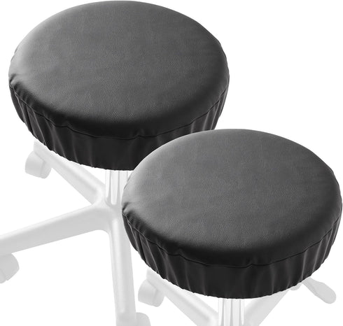 2-Pack 13-1/2 Inch Saloniture Round Stool Seat Cover, Waterproof Slipcover for Swivel Chair or Barstool - Black