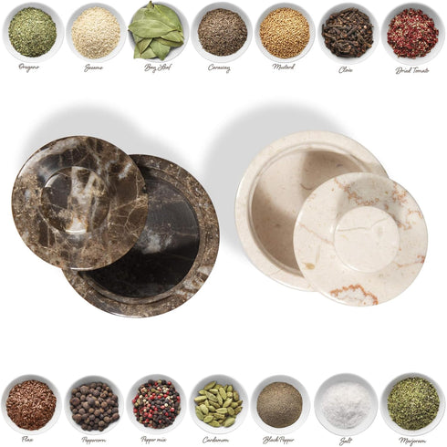 SIMPLURA STUDIO (3.5oz) Countertop Beige Marble Salt Cellar with Lid - Scratch-resistant & Easy-to-Clean Salt