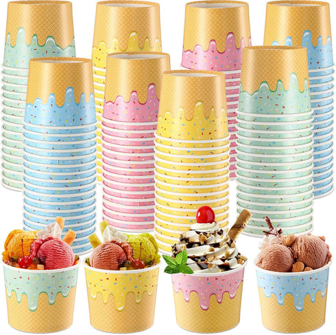 Ninehaoou 100 Pcs Ice Cream Cups Bulk Paper Disposable Dessert Bowls Ice Cream