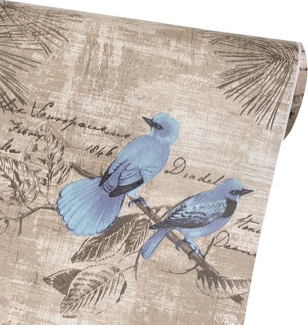 SimpleLife4U Blue Birds Contact Paper, Handwriting Pattern Self-Adhesive Shelf Liner, 17.7 Inch x 9.8 Feet