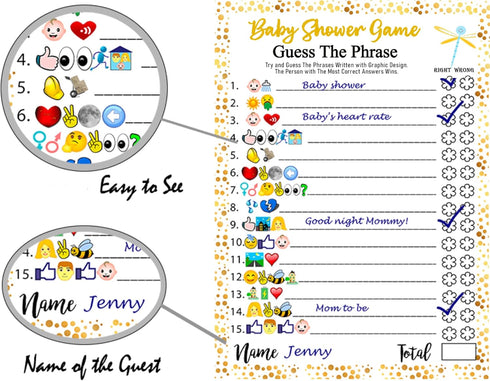 LOTUS-A Baby Shower Games - 30 Thick Cardstocks Guess The Phrase and Predictions Cards, Neutral Theme for Girl Boy