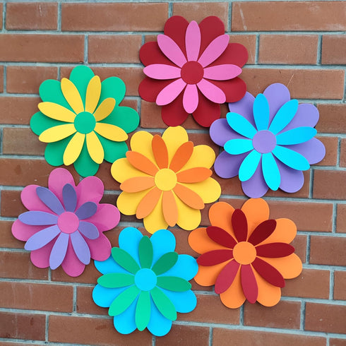 10 inch Giant 3D Rainbow Paper Flower, Pack of 7 with Stickers for Flower Wall Stickers Room Decor