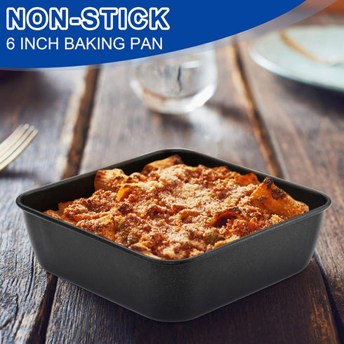 E-far 6 Inch Square Cake Pan, Nonstick Small Baking Pan with Stainless Steel Core for Brownies, Lasagna, Cakes, Easy