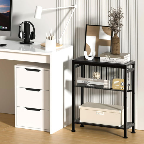 7.1"D 17"W 21.7"H, Side Table for Small Spaces, Narrow End Table with Adjustable V-Shaped Magazine Rack, x x Black