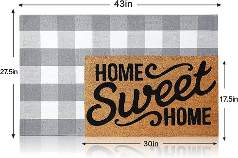 SEEKSEE Cotton Buffalo Plaid Rug 27.5"x43" Gray and White Checked Rug Washable Doormats Indoor Outdoor Rugs for Layered Front Door Mats, Porch, Kitchen, Farmhouse, Entryway by SEEKSEE