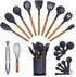 Silicone Kitchen Utensils Set & Holder, Cooking Essentials for New Home, Grey