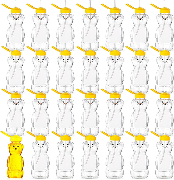 Thenshop 32 Pack Honey Bear Bottle with Straws Empty Plastic Cup Honey
