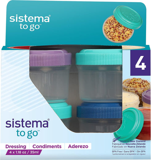 Sistema 4-Piece Salad Dressing and Condiment Containers with Lids for Lunch