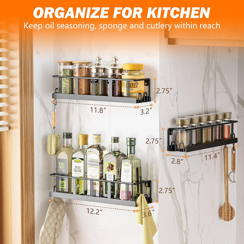 3 Pack, Bunoxea Spice Rack Wall Mounted Space-Saving Spice Organizer for Spice Jars and Seasonings,Screw or Adhesive