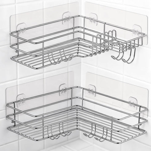 2-Pack SUS304 Corner Shower Shelves - Adhesive Shower Organizer for Shampoo & Soap Storage, Space-Saving Bathroom Caddy