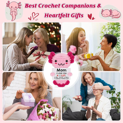Mom Gifts from Daughter, Mini Crochet Axolotl for for Mothers Birthday Christmas Day Basket Box, Funny Presents