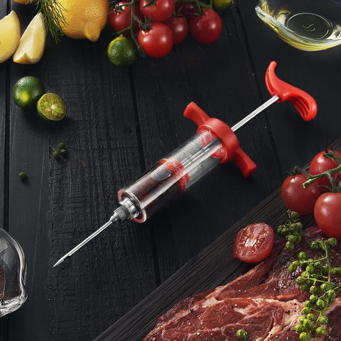 JY COOKMENT Meat Injector Syringe, 1-oz Marinade Flavor Injector with 2 Professional Needles, 1 Cleaning Brush