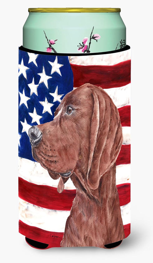Caroline's Treasures SC9635TBC Redbone Coonhound Can Cooler Sleeve with American Flag, Machine Washable