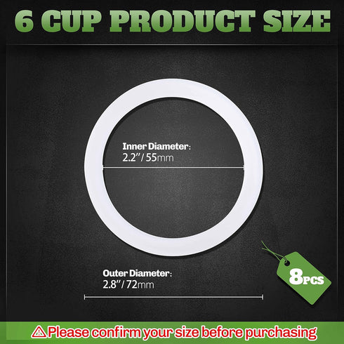 8 PCS Replacement Silicone Gasket Seal Ring - Food Grade for Aluminium Stovetop Coffee Maker Pots
