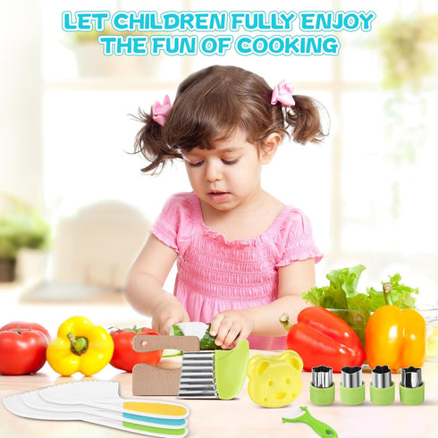 FGASIDYO 16PCS Set 3 Montessori Kitchen Tools Cookware Baking Toy, Toddler Baking for Real Cooking includes Serrated