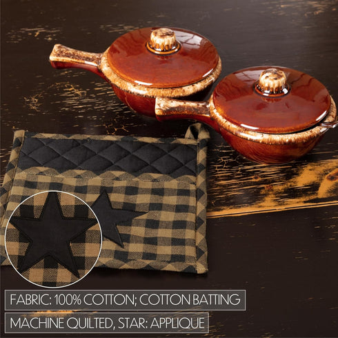 VHC Brands Black Star Cotton Pot Holder, 8x8, Black