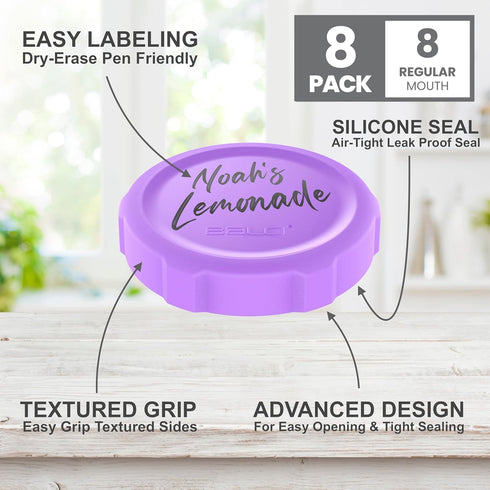 Premium Mason Jar Lids (8 Pack - Regular), Heavy Duty BPA Free Reusable Plastic, Leak Proof Lids for Ball, Kerr & More
