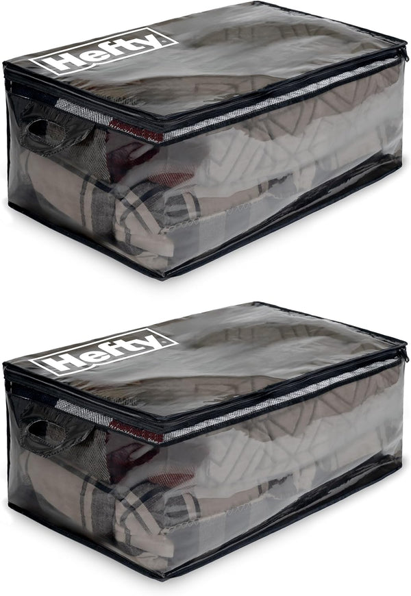 Hefty Extra Large Flexible Tote, 2 Pack with Breathable Mesh, Double Zip Closure for Seasonal Apparel Storage
