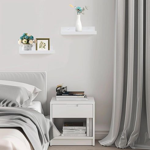12" Set 2 Muzilife Small Floating Wall Ledge Shelves with Lip - of Wood Floating Shelves - White Wall Mounted Picture