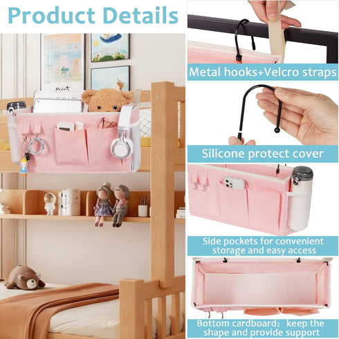 Loghot Bedside Caddy/Bedside Storage Bag Hanging Organizer for Bunk and Hospital Beds,Dorm Rooms Bed Rails,Can be