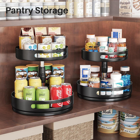 SAYZH 2 (10 inch) Lazy Susan Organizer Spice Rack - Tier Height Adjustable Spice Organization for Cabinet, Metal