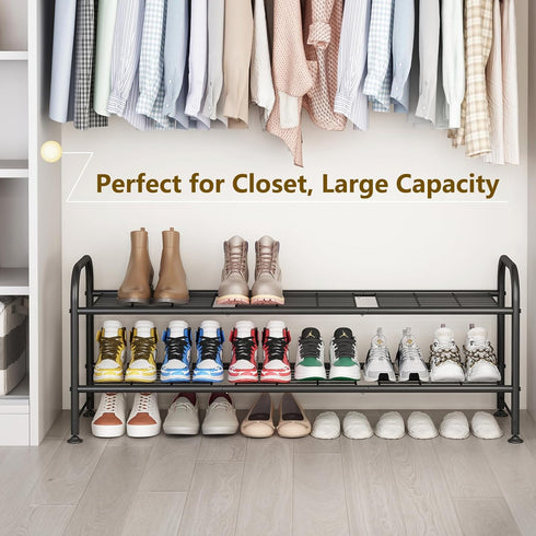 2 Closet LINZINAR Shoe Rack Tier Storage Organizer for Entryway Metal Black