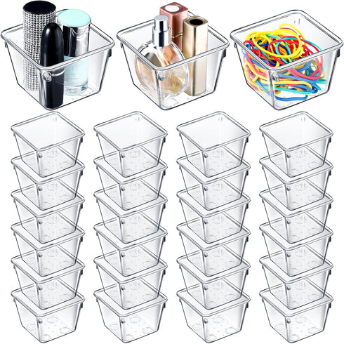 Tioncy 24 Pcs Clear Drawer Organizers, 3" x 3" x 2", Stackable Small Makeup Storage Bins for Office