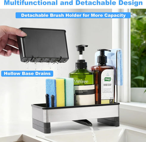 Ouletoy Countertop Kitchen Sink Caddy Organizer, Stainless Steel Sponge Holder, Kitchen Caddy Sink Organizer with Dish
