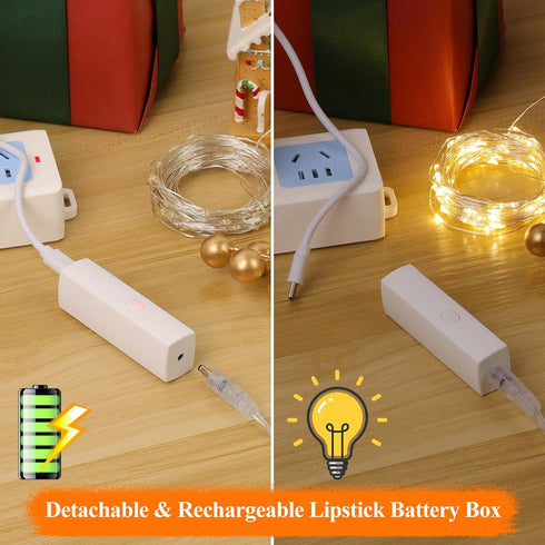 8 (5M/16FT Lakumu LED Fairy Lights Battery Operated, Rechargeable String Lights with Modes & Timer, TypeC, Waterproof